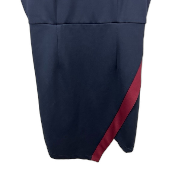 Tobi Nay Red Ponte Knit Faux Wrap Bodycon Sleeveless Sheath Dress Size Medium - Picture 6 of 13